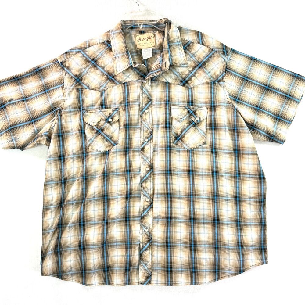 Wrangler Men's Plaid Print Short Sleeve Snap Western Shirt | Sz 3XL
